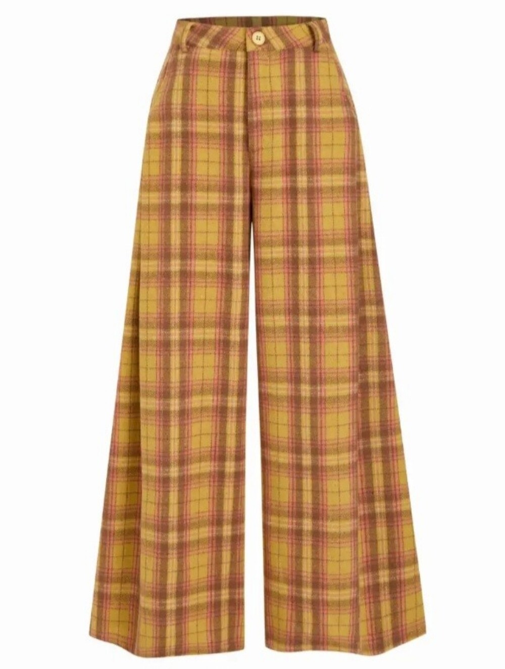 Cider Plaid High-Waist Wide Leg Trousers Pants Academia Stylish Career Fall
